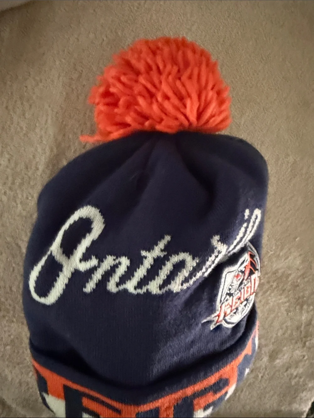 CCM Navy White and Orange Ontario Reign Pom Beanie
